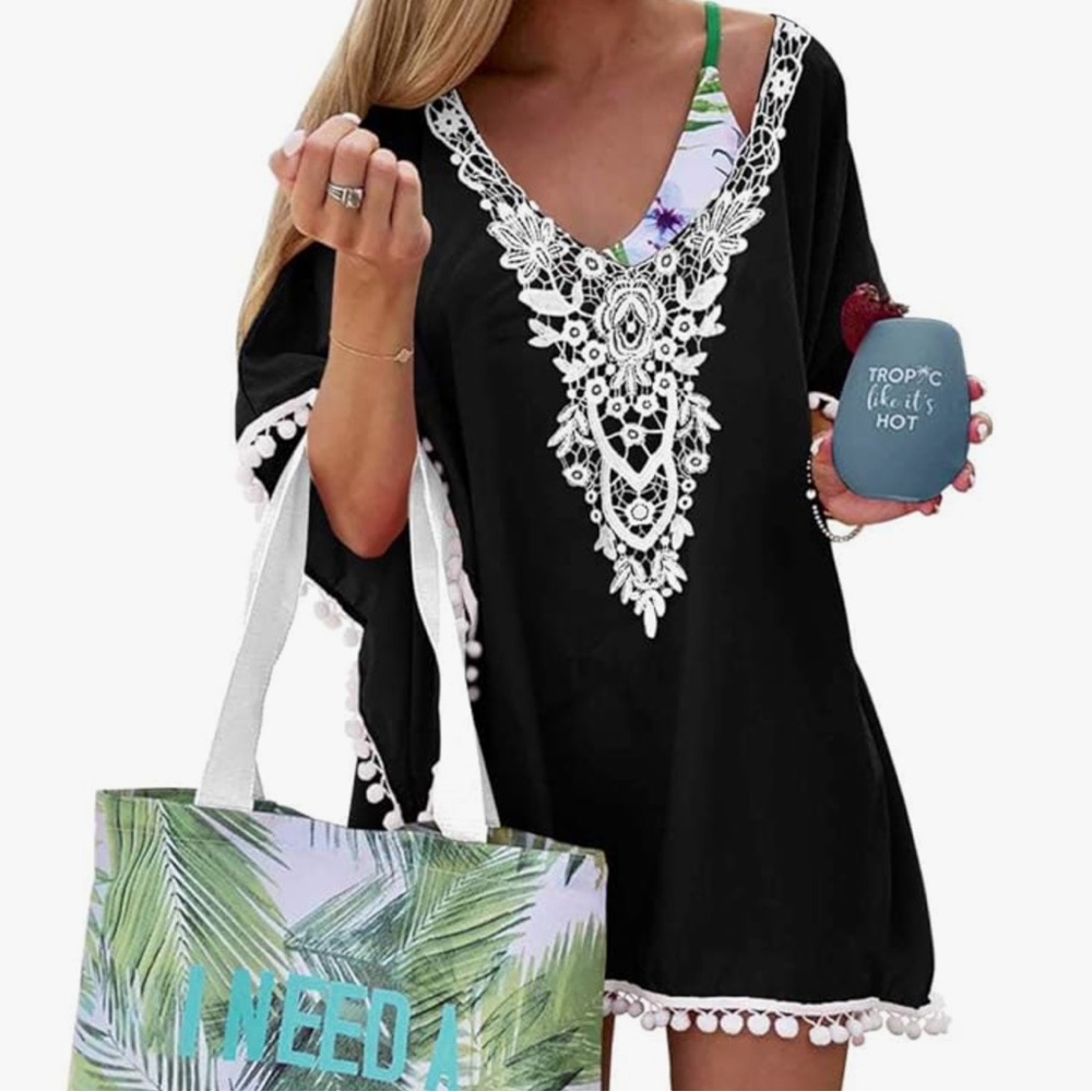 Black Beach Cover-Up with White Lace